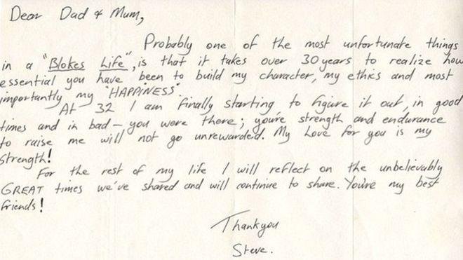Steve Irwin letter reveals gratitude to parents